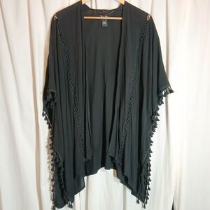 Marcus Adler Black Open Front Kimono Cover Up W/Tassels One Size Fits Most